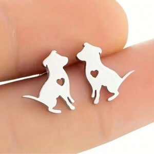 Silver Dainty Heart Dog Earrings